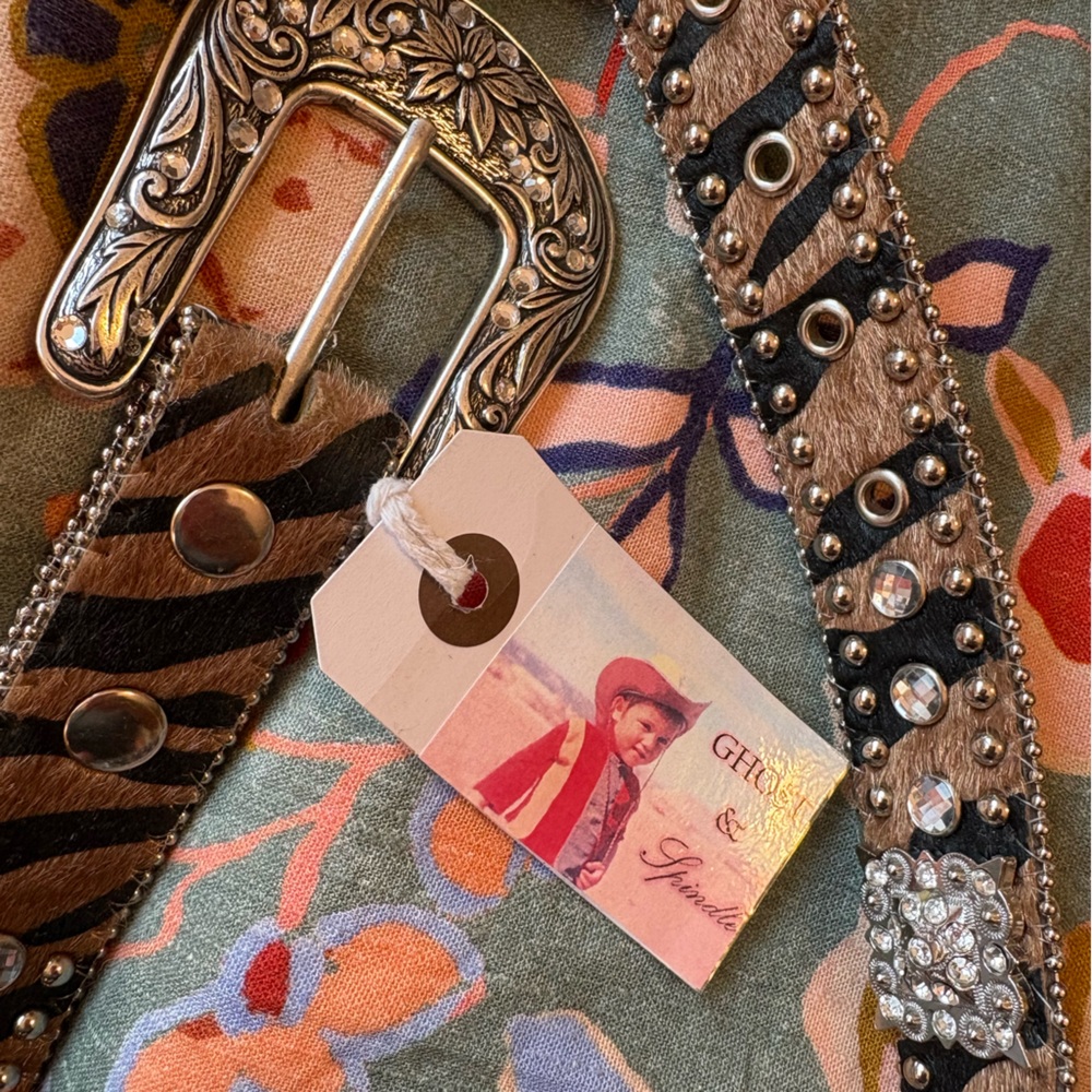 Nocona Belt Co. Tiger Print Hair-On Hide Rhinestone Western Belt